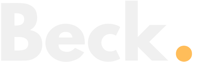 Logo von Beck Steuerberatung – Graue Schrift mit gelbem Punkt, Transparenter Hintergrund